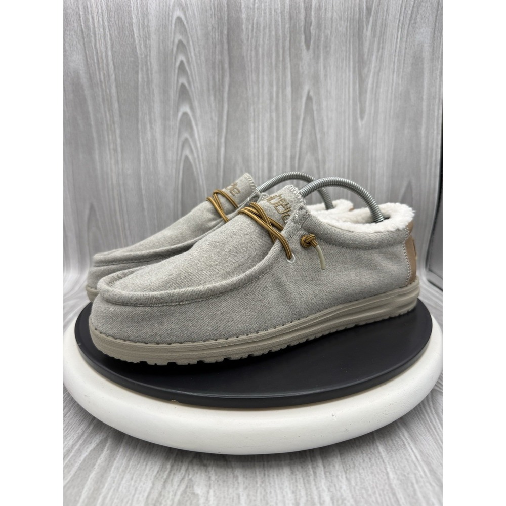 Hey Dude Wally Mens Size 9 Herringbone Grey Faux Sherpa Casual Slip On Shoes NEW